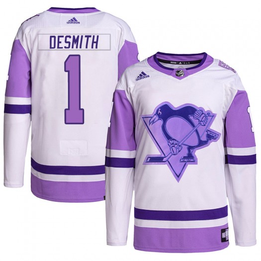 Casey DeSmith Pittsburgh Penguins Men's Adidas Authentic White/Purple Hockey Fights Cancer Primegreen Jersey